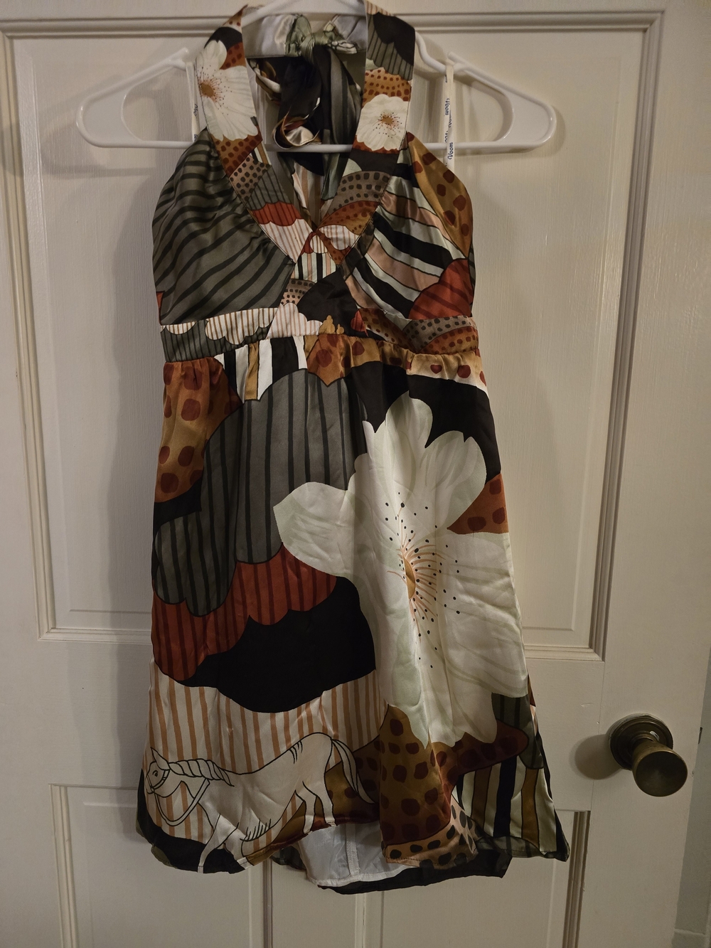 VTG Voom by Joy Han 100% Silk Halter Dress SUnicorn Abstract Graphic Y2K #352